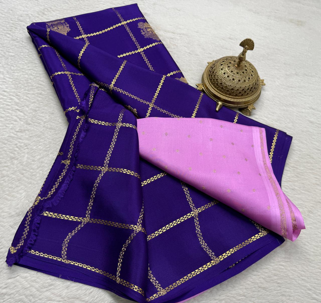 Blue Silk Saree with Golden Zari Weaving for Wedding