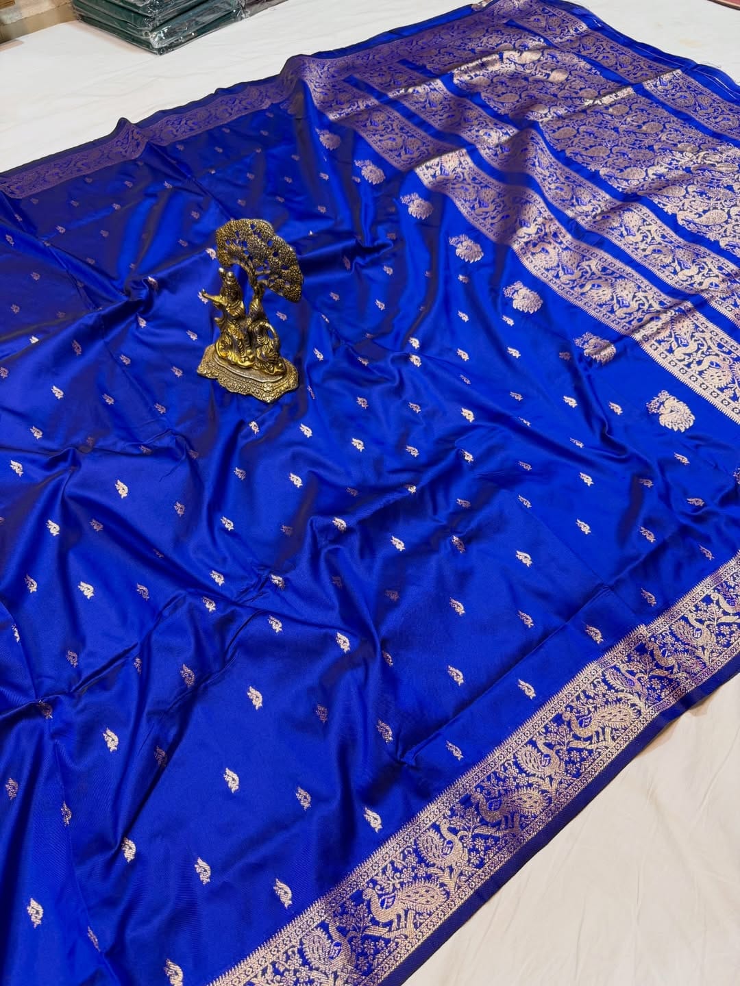 Blue Kanjivaram Silk Saree for Women Pure Zari Woven and Wedding & Bridal Saree