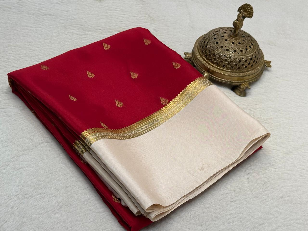 Red Women Mysore Silk Saree Saree for Wedding