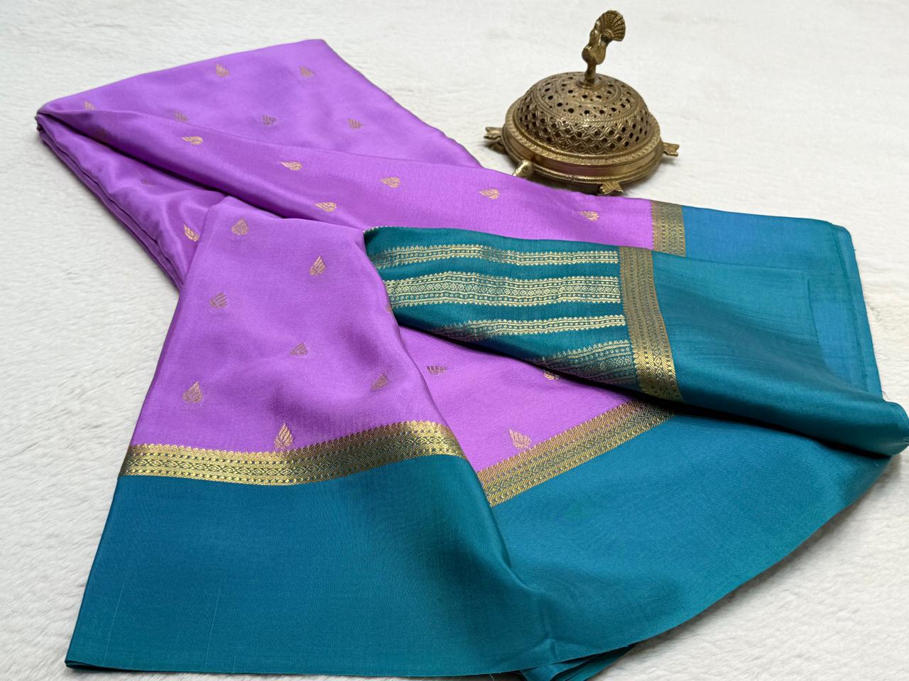 Purple Woven Mysore Crepe with contrast blouse
