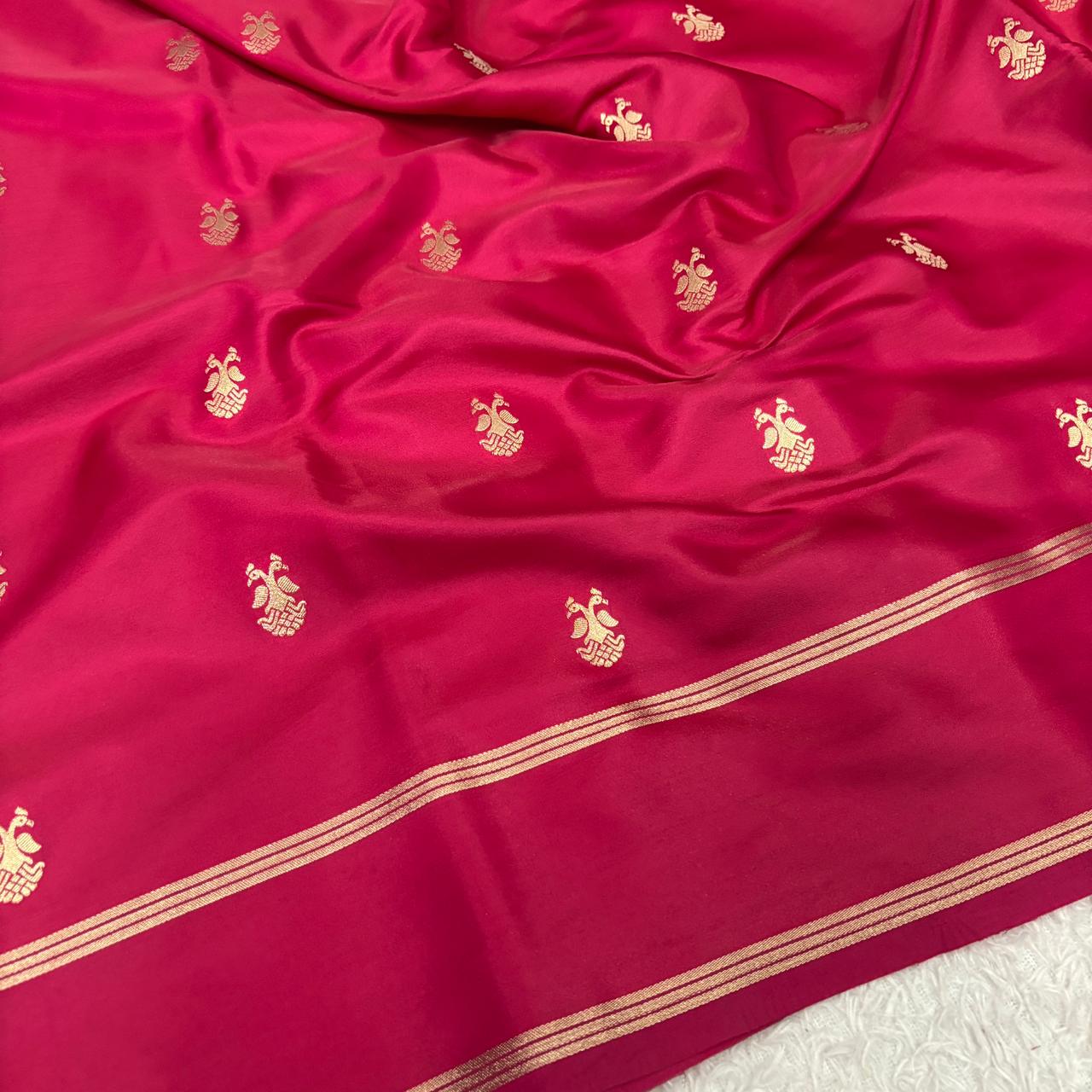 Red soft Silk Saree with Gold Zari Border