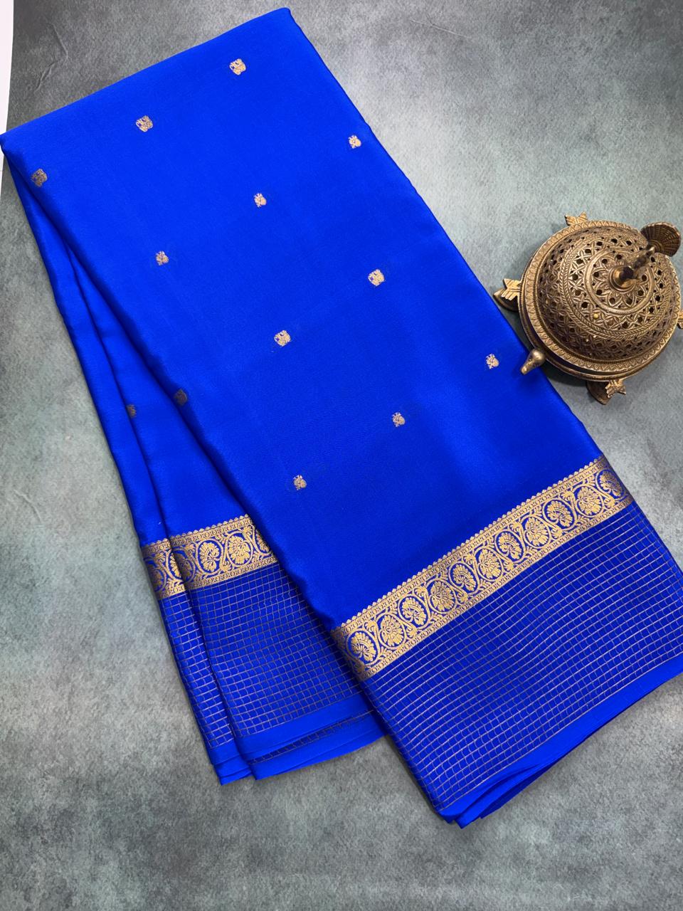 Pure Mysore Silk Sarees with Fine peacock elephant buttas zari border