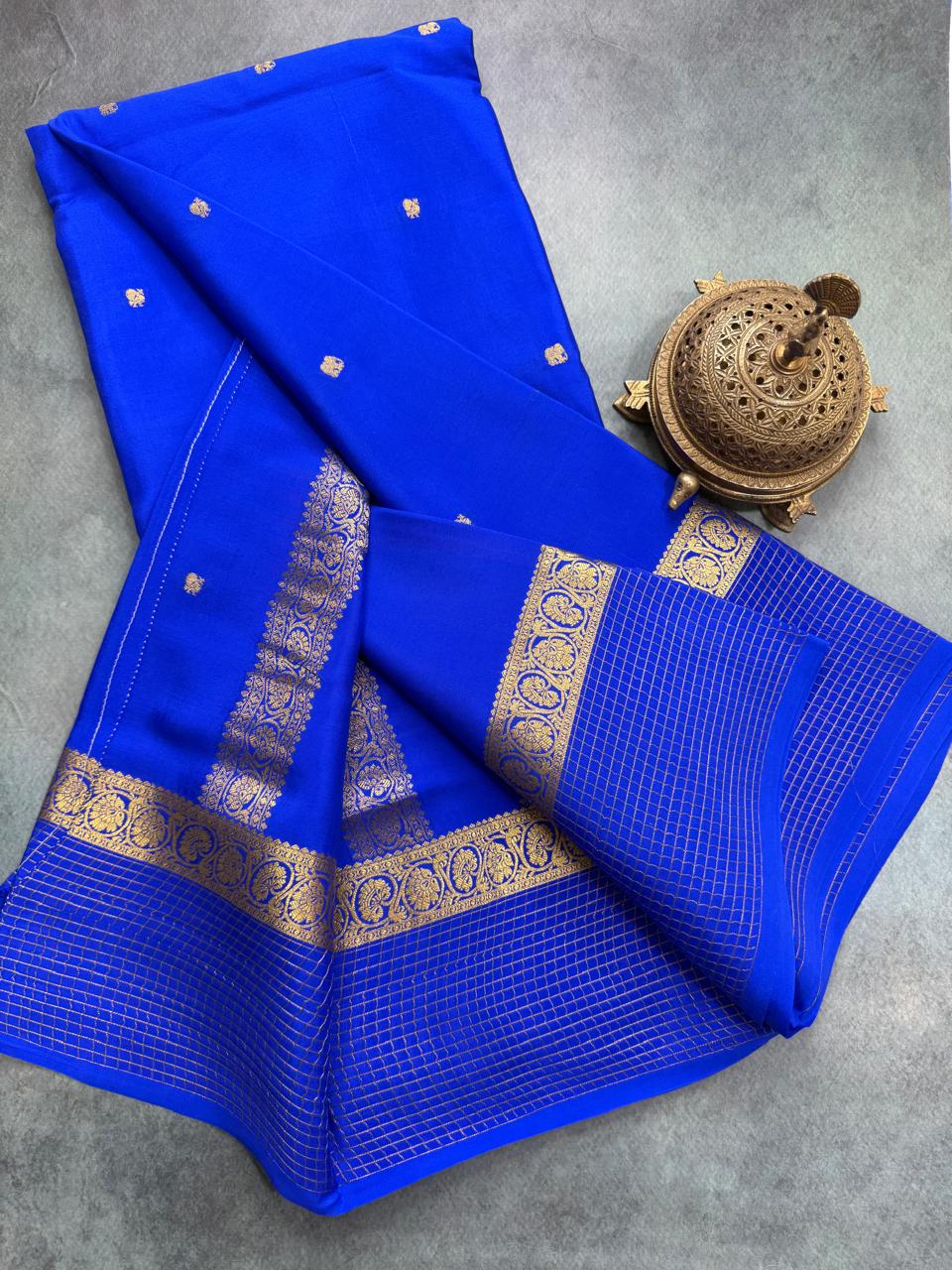 Pure Mysore Silk Sarees with Fine peacock elephant buttas zari border