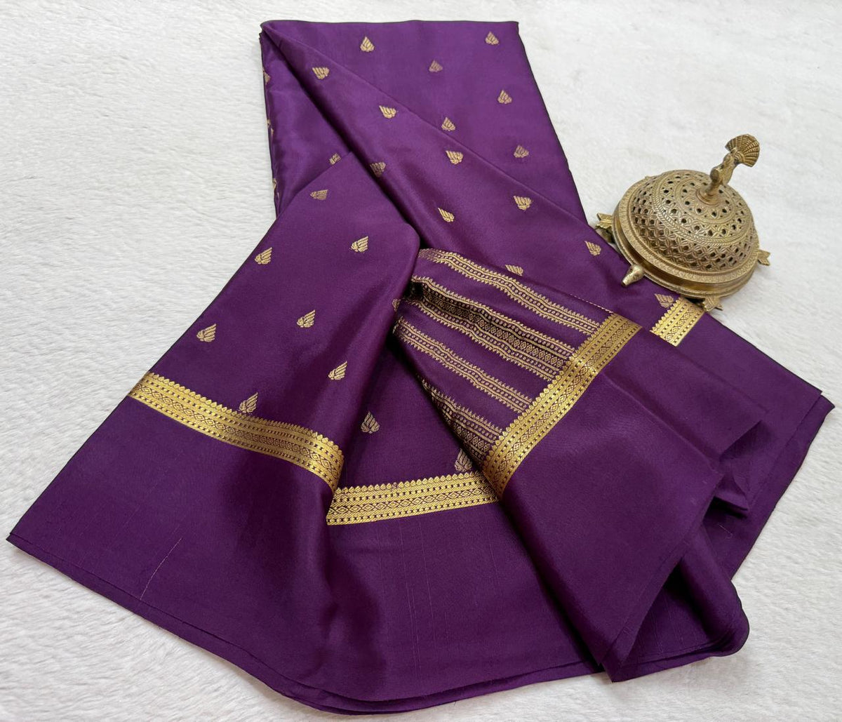 Wine Pure Mysore Crepe Silk Saree with zari butta Border