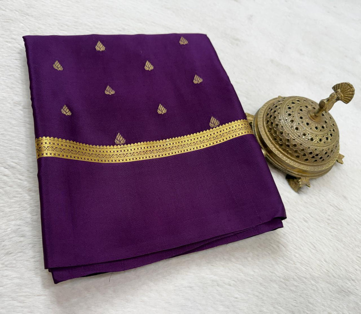 Wine Pure Mysore Crepe Silk Saree with zari butta Border
