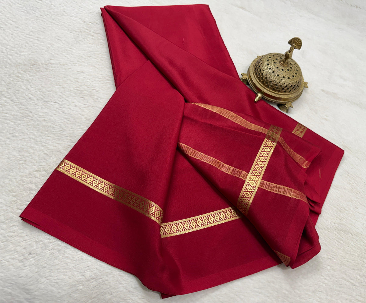 Rani Colour Mysore Silk Sarees with Rich Zari Border Traditional Wedding Wear