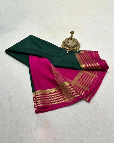 Exclusive Zari Border Green Colour Plain Mysore Silk Saree