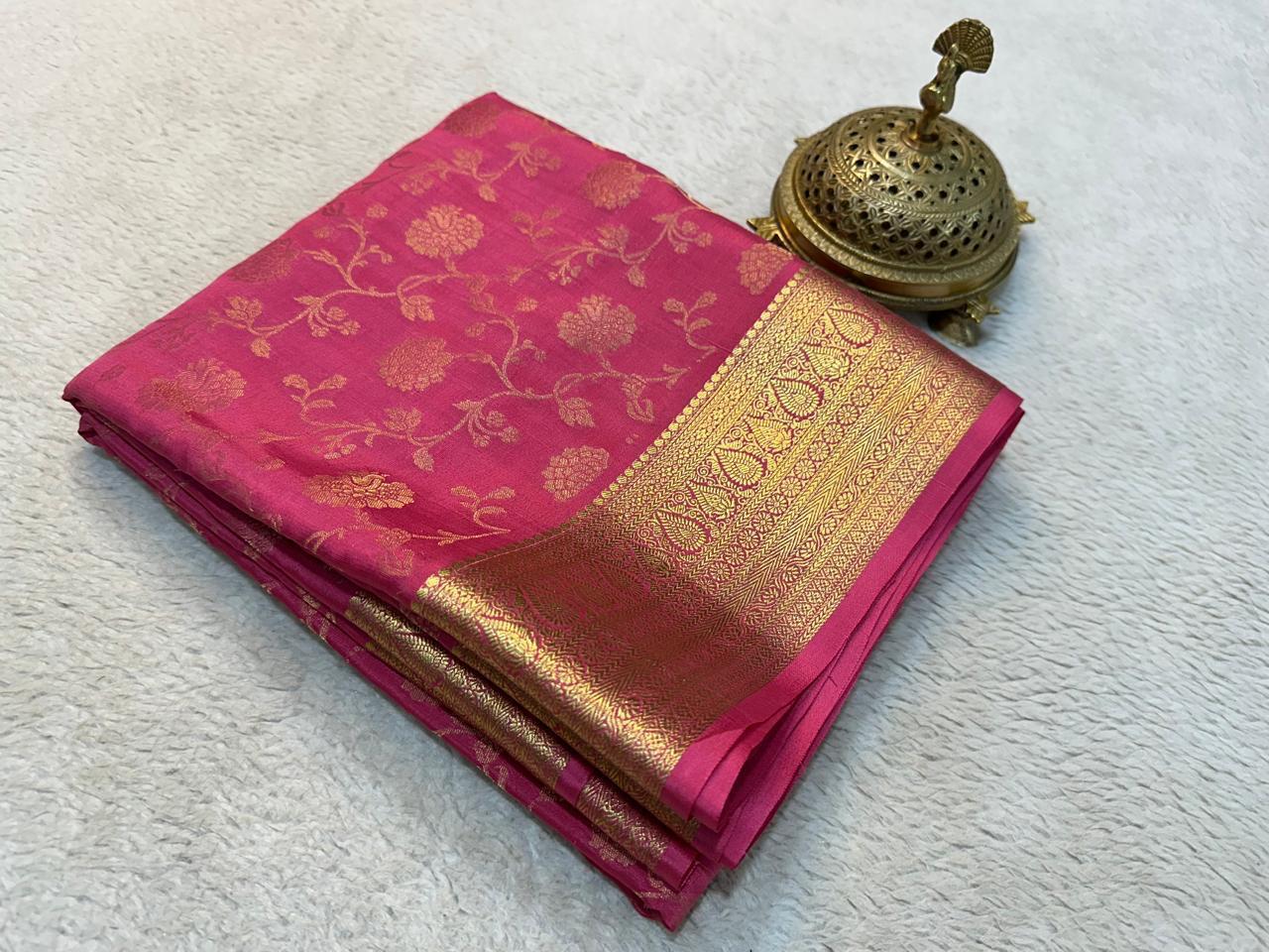 Elegance Redefined: Silk Brocade Saree with Exquisite Gold & Silver Zari Weaving