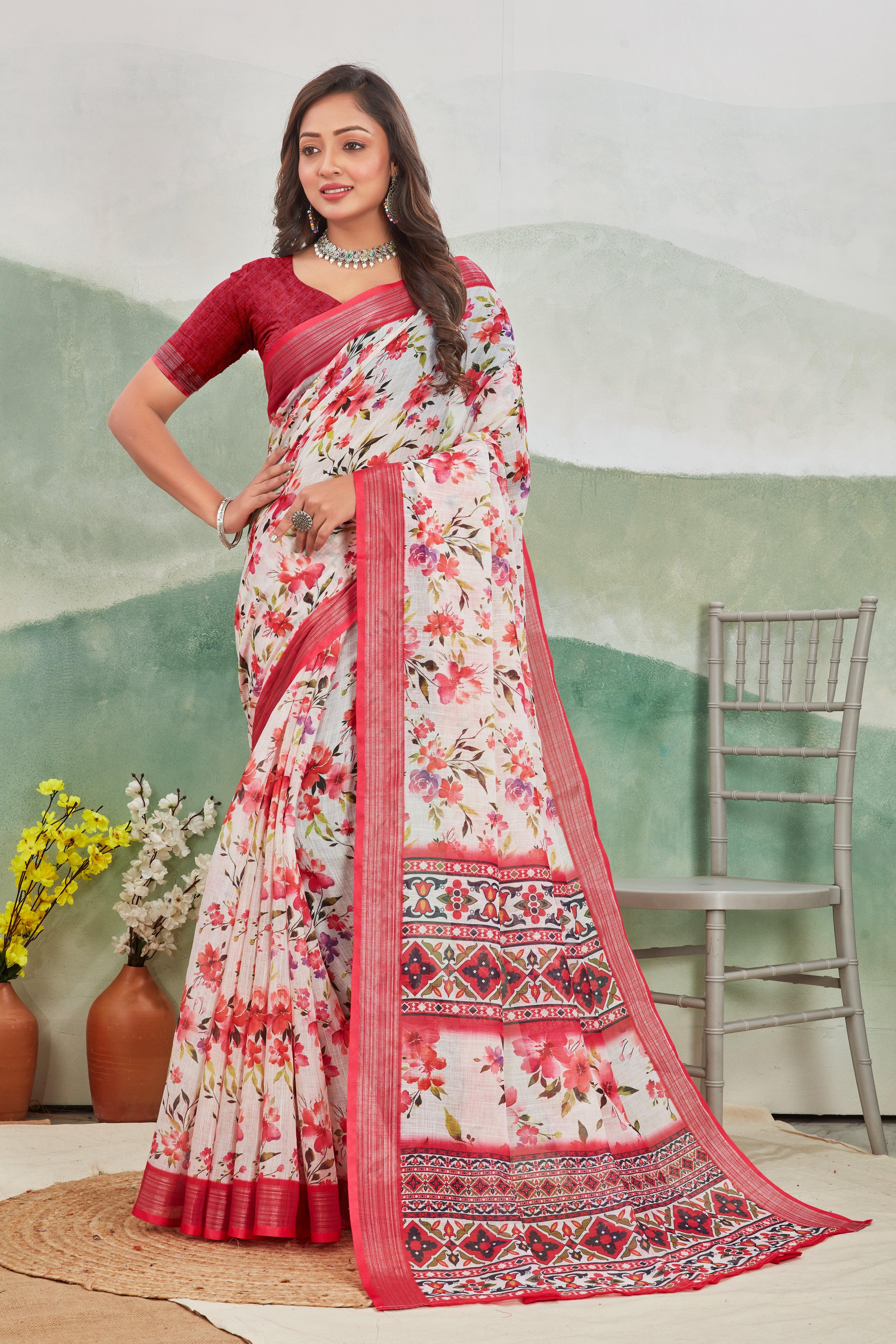 Premium Rosé Radiance: Elegant Linen Saree in Soft Pink for Weddings & Festive Wear