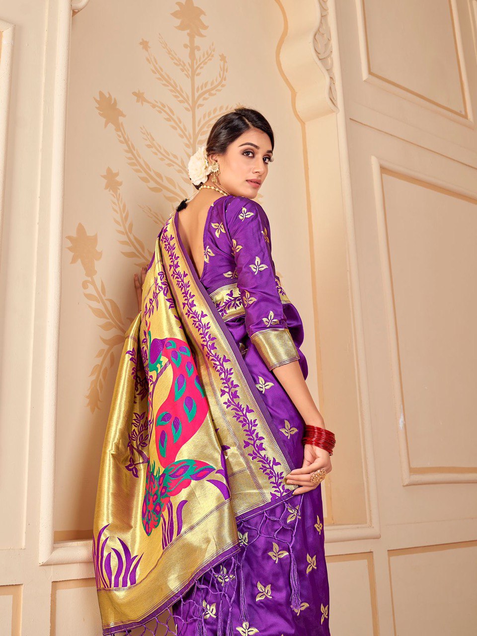 purple big pallu pure silk saree