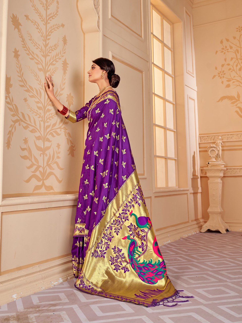 purple color paithani silk saree