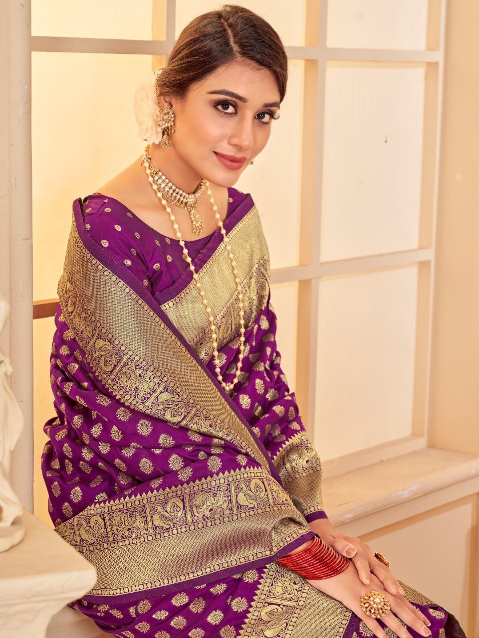 purple soft silk paithani saree for women