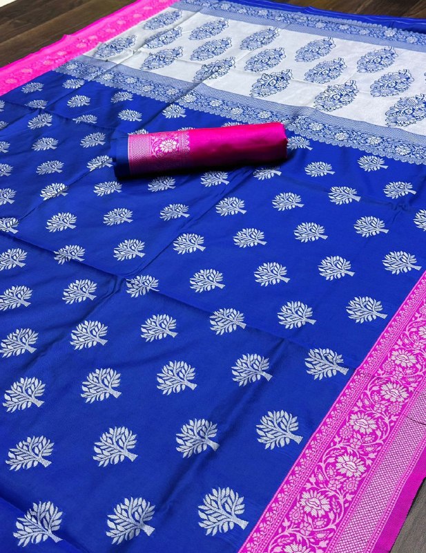 blue and pink silk saree