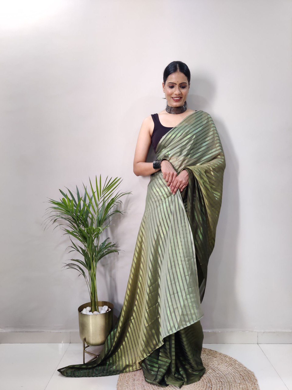 zari work green saree