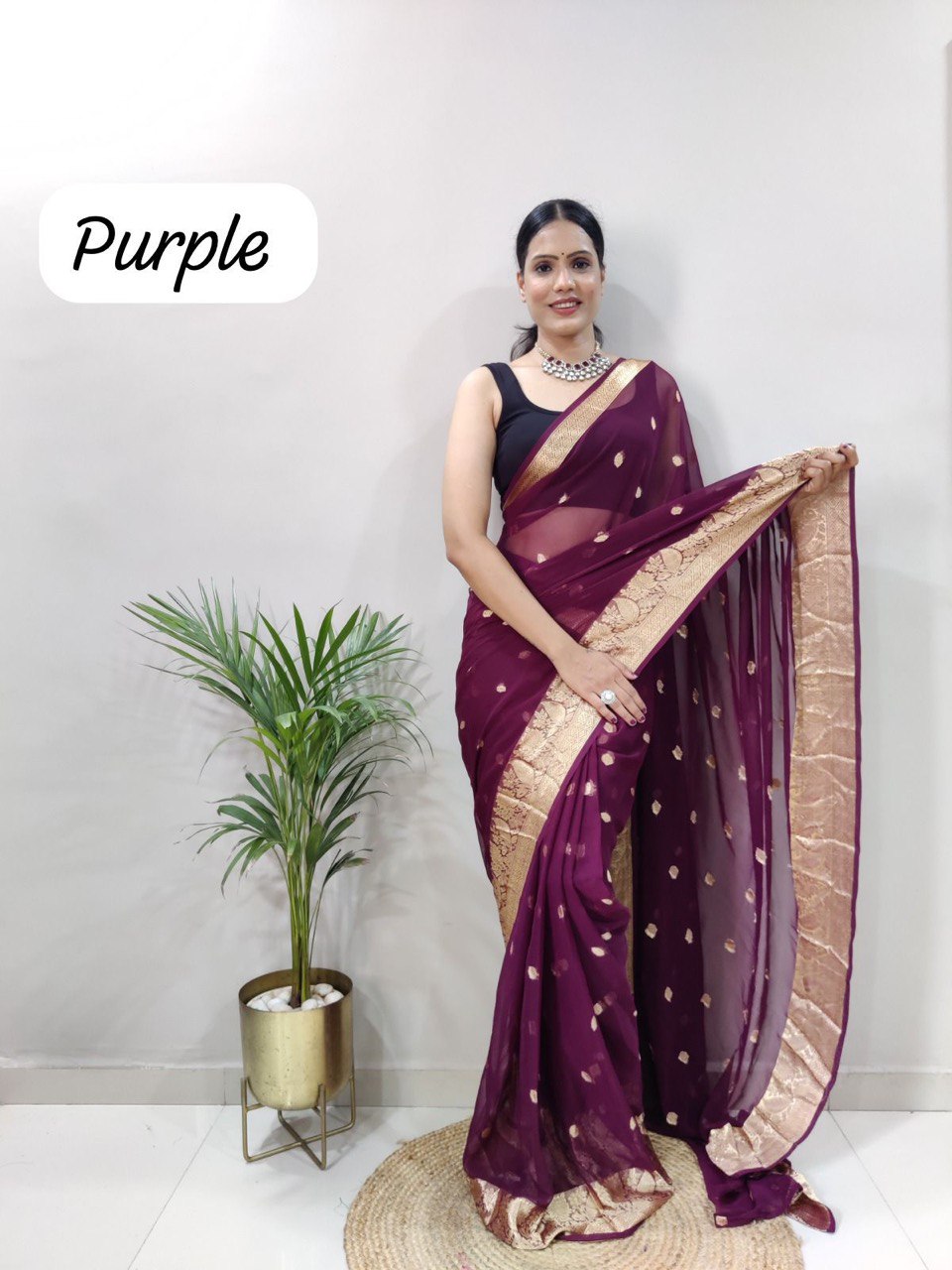 purple zari work silk saree