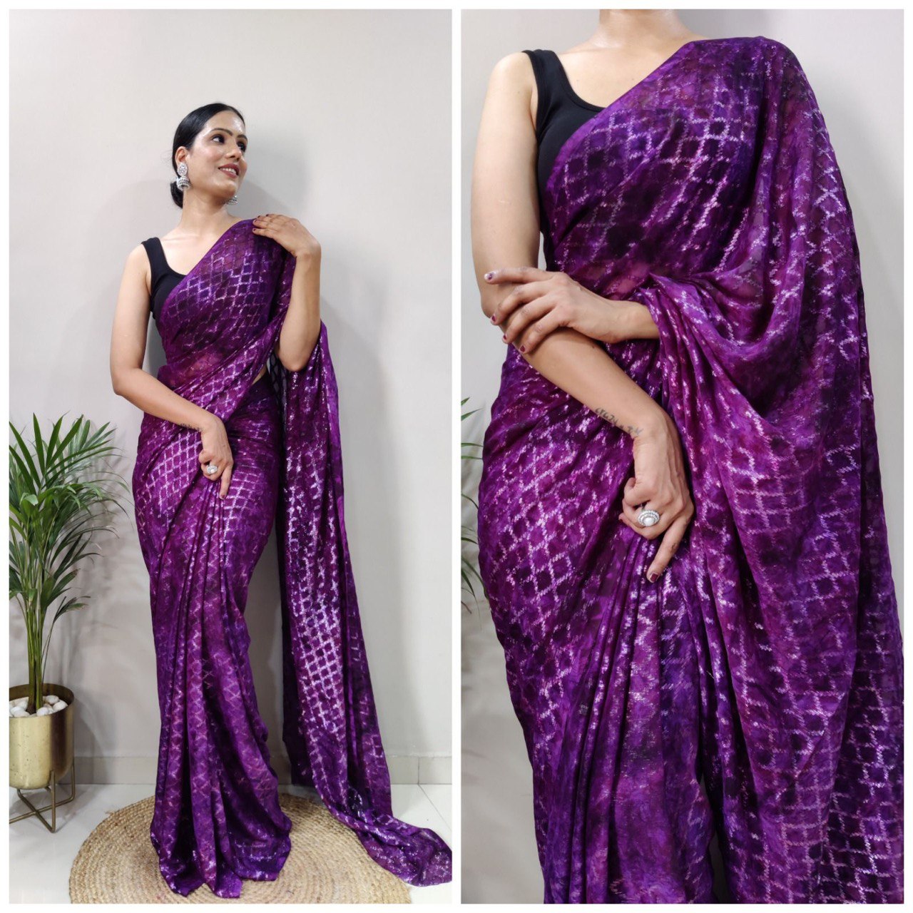 multi color sprey print soft silk saree
