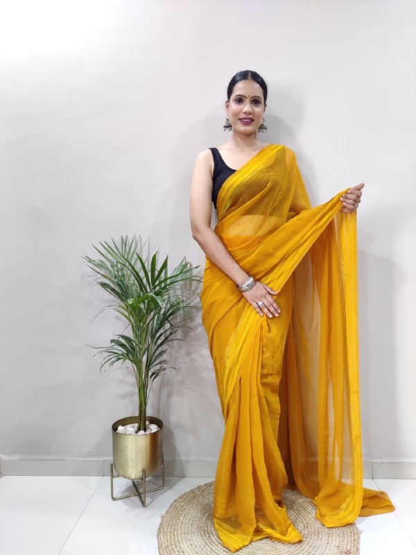 yellow hakdi saree in soft silk
