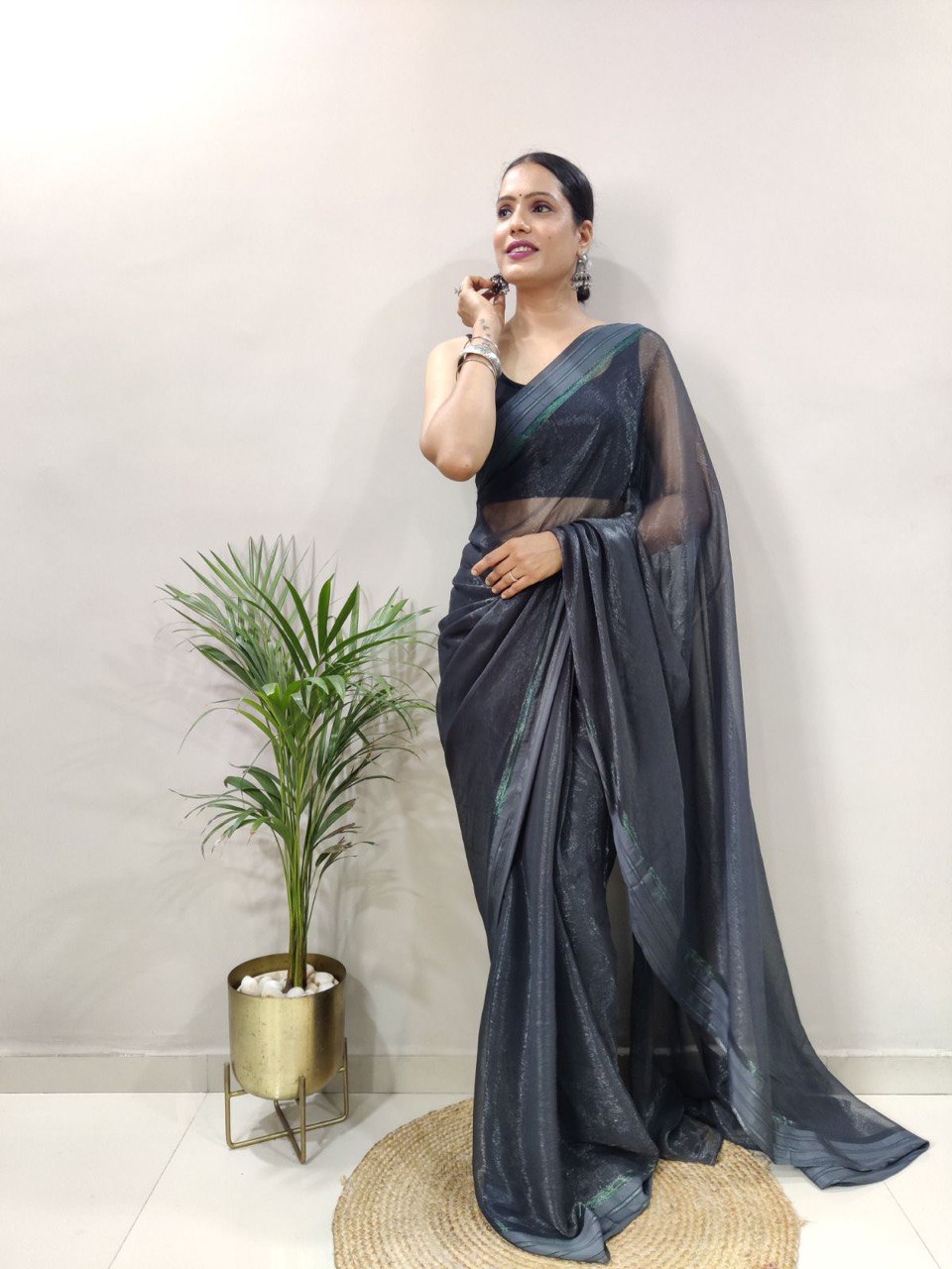 grey beautiful silk saree
