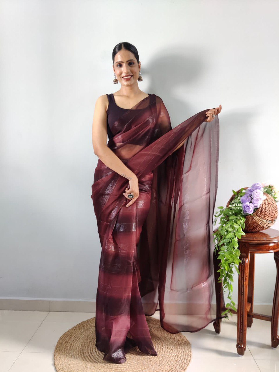 maroon ready to wear soft silk saree
