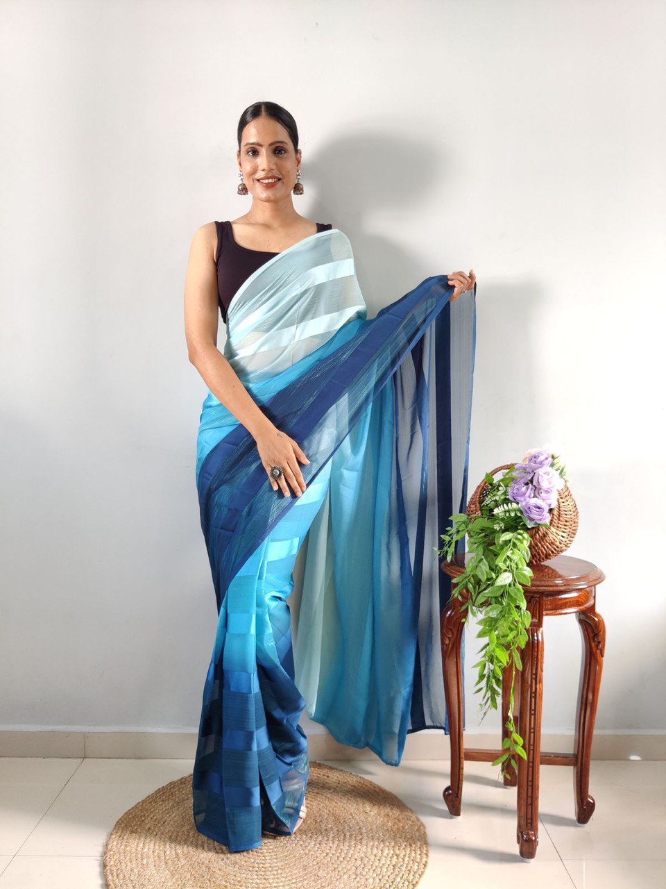 sky blue soft silk saree