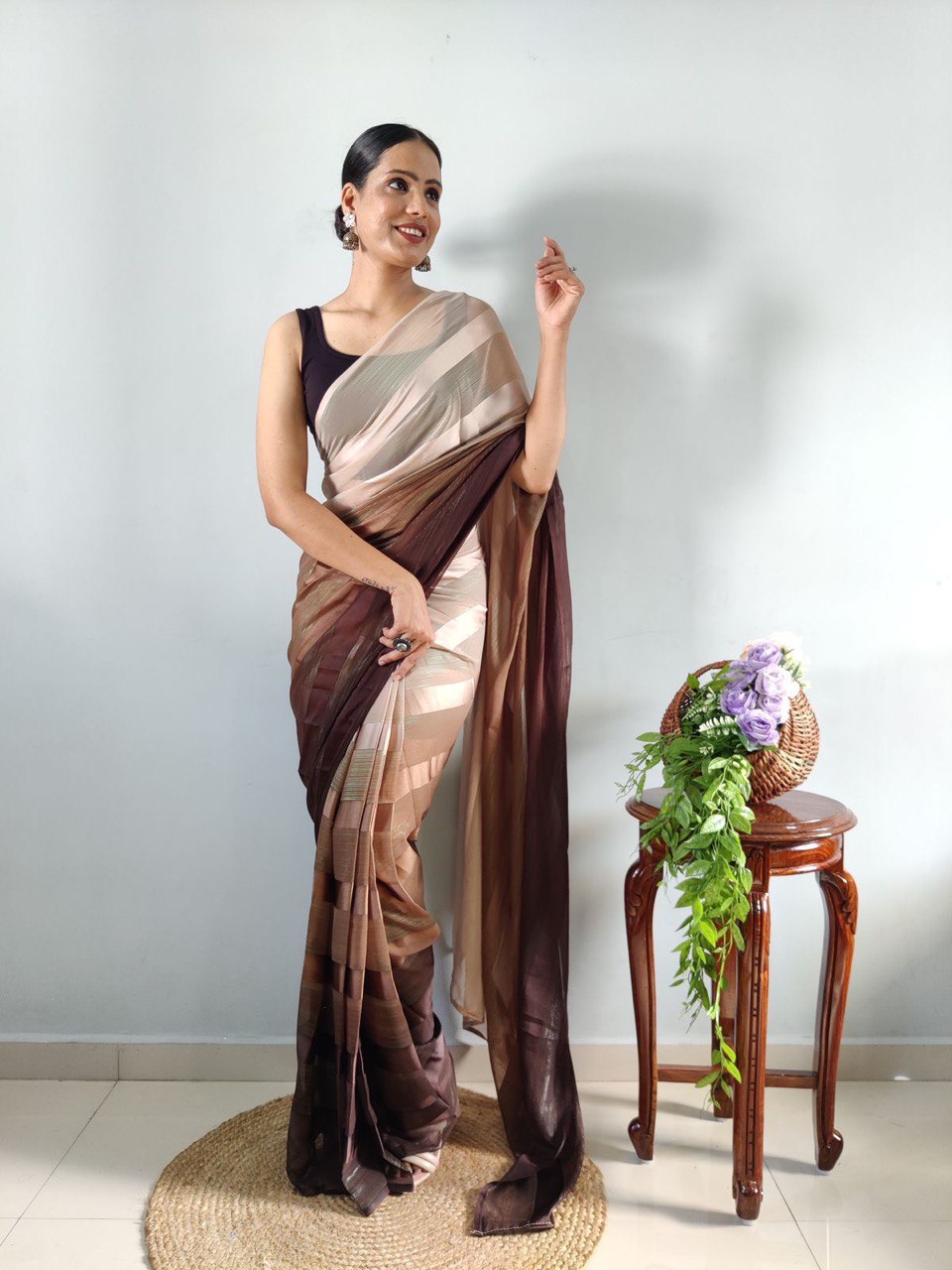 Brown soft silk saree