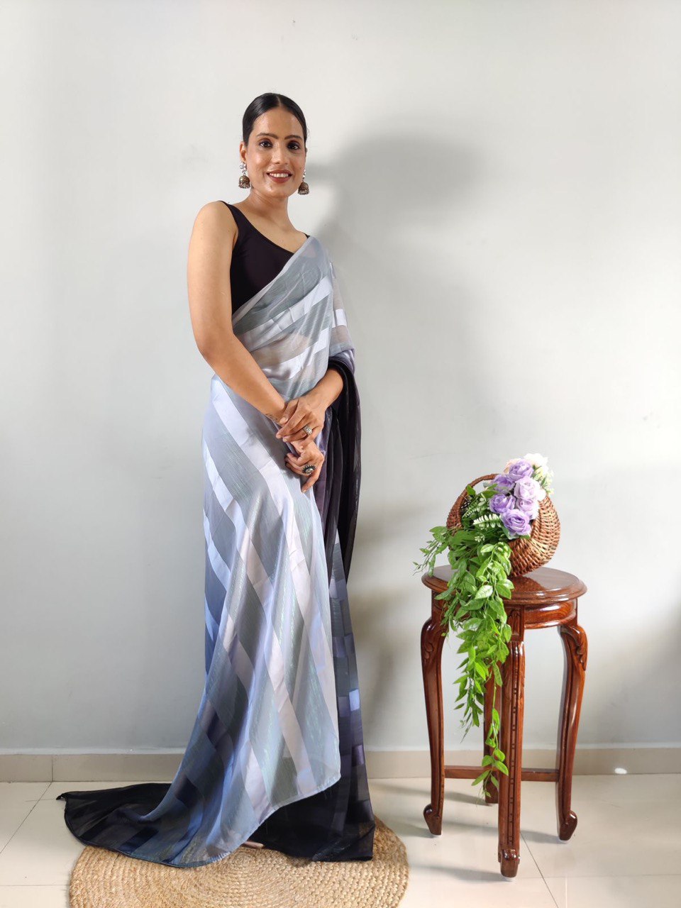 black and blue silk saree