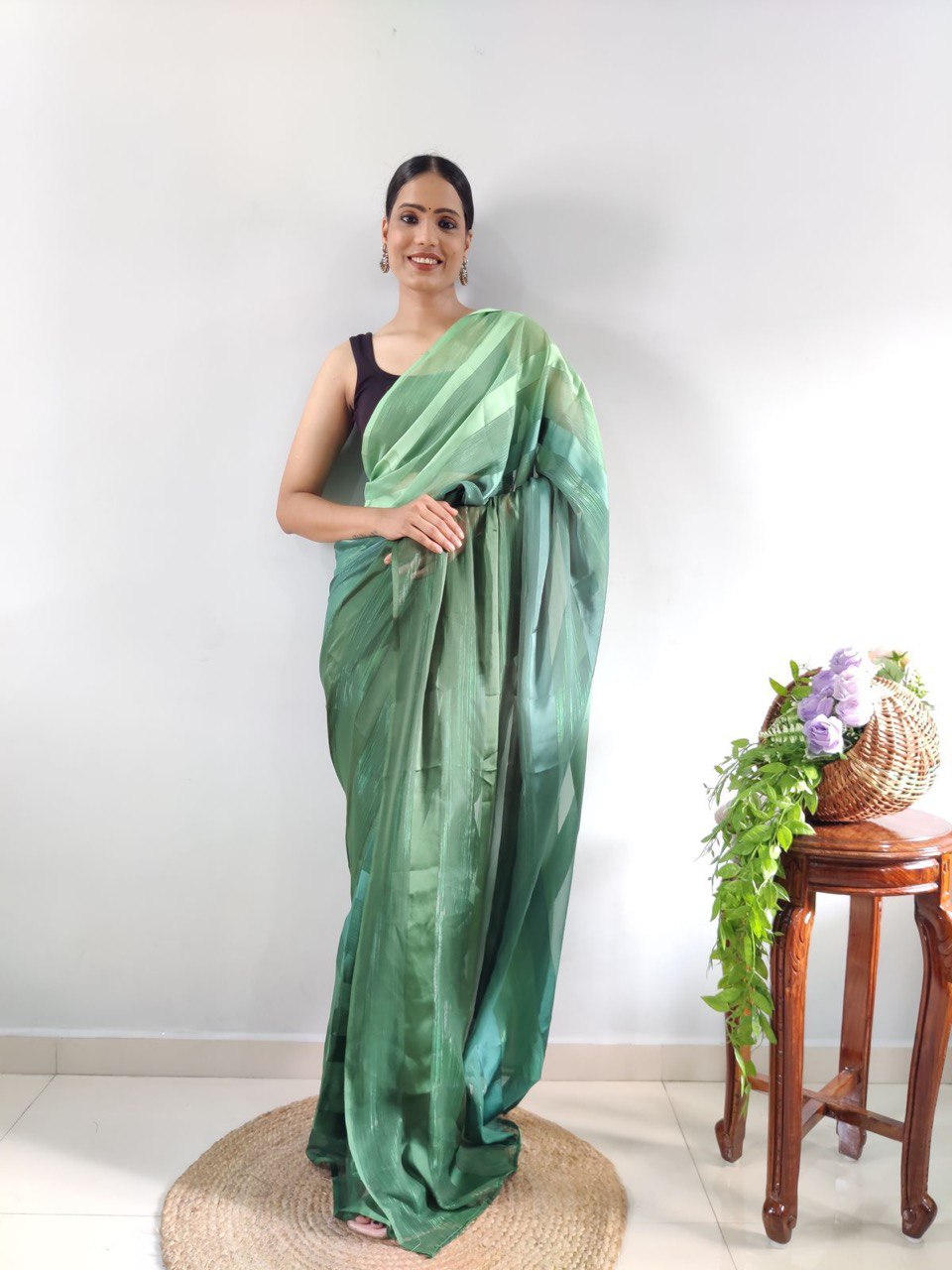 green soft silk net saree