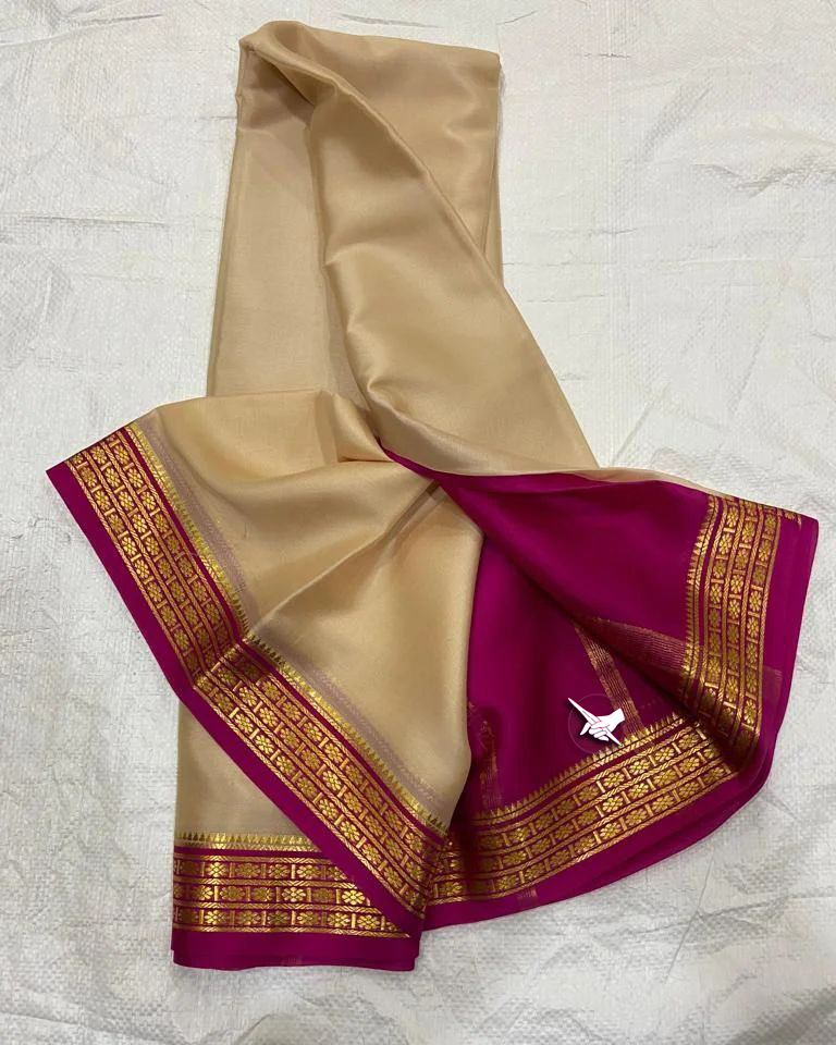Exclusive Zari Border Chiku nd Pink Colour Semi Mysore Silk Saree
