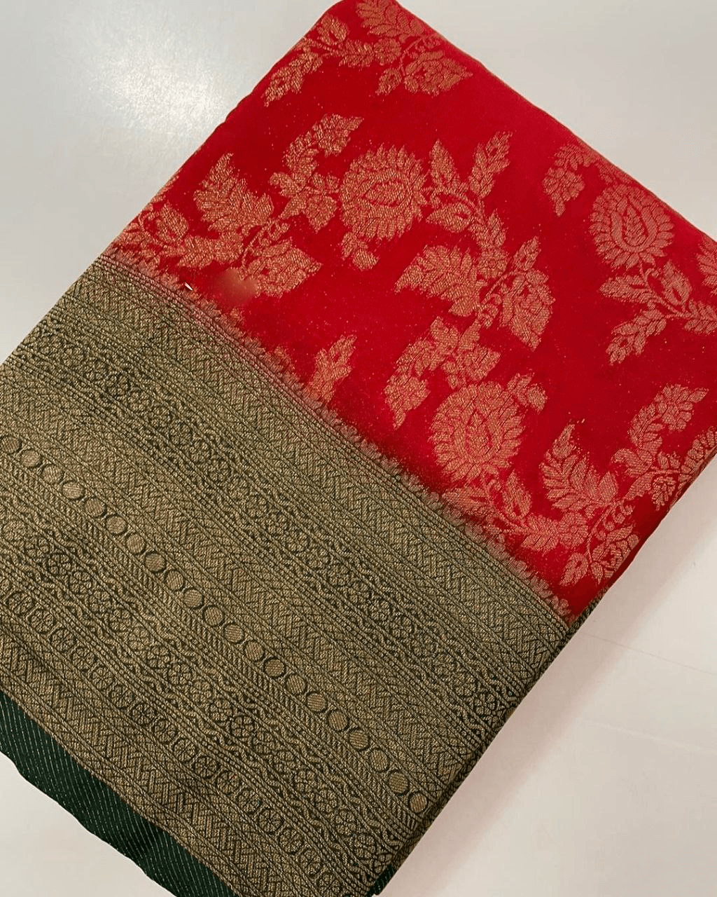 Golden Maze: Crepe Mysore Silk with Zari Jaal