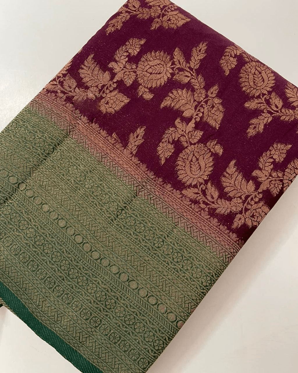 Golden Maze: Crepe Mysore Silk with Zari Jaal