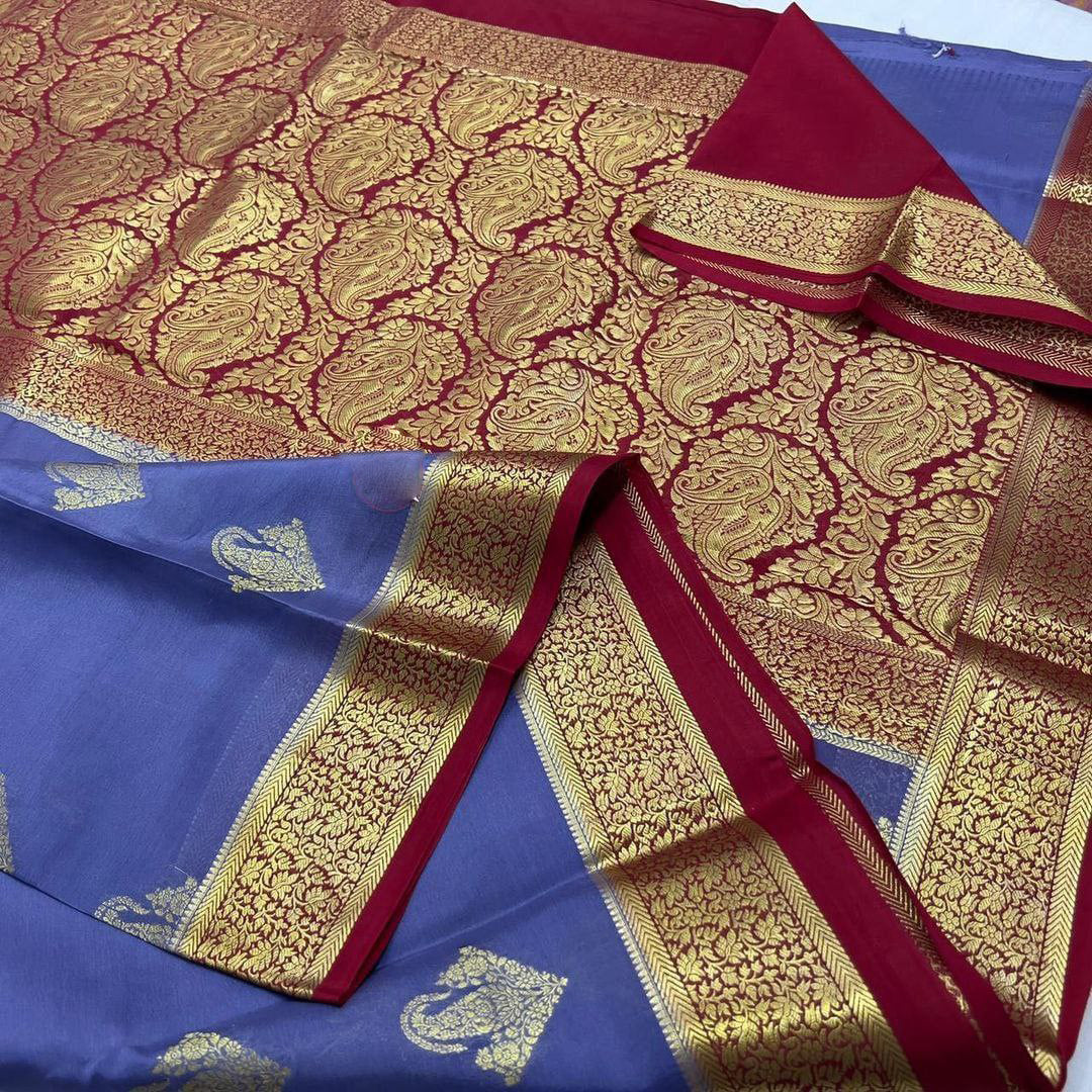 Pure crepe mysore silk sarees With beautiful Zari weaving motifs
