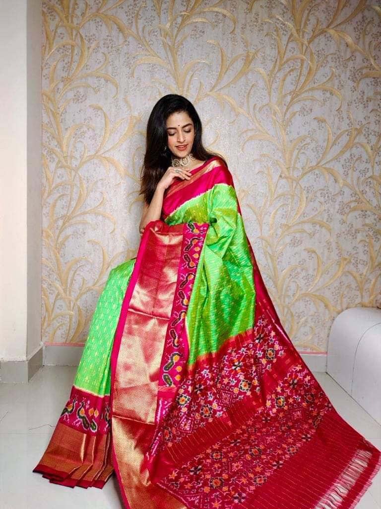ikkat Printed handloom Soft Silk Saree