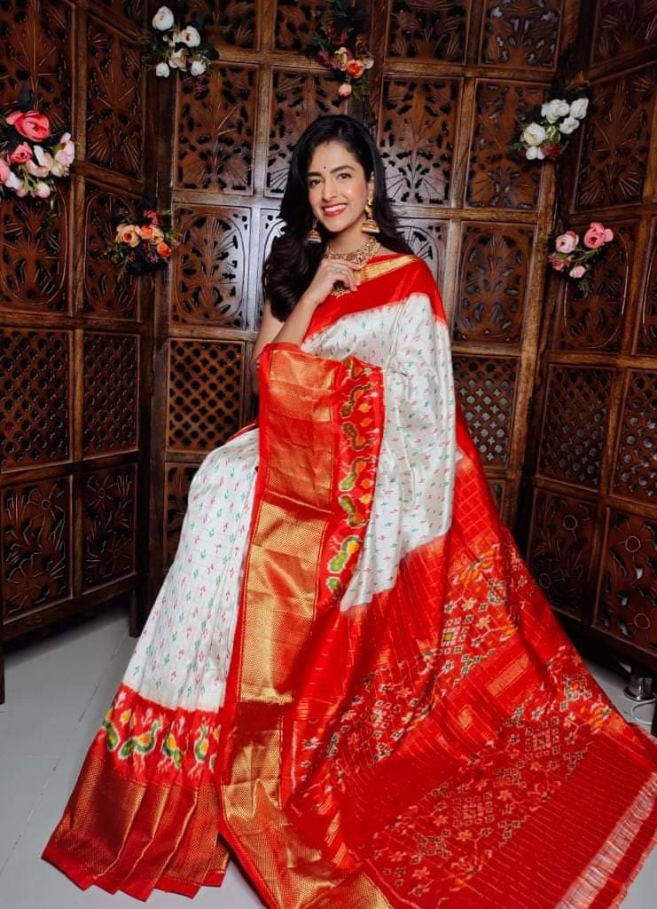 ikkat Printed handloom Soft Silk Saree