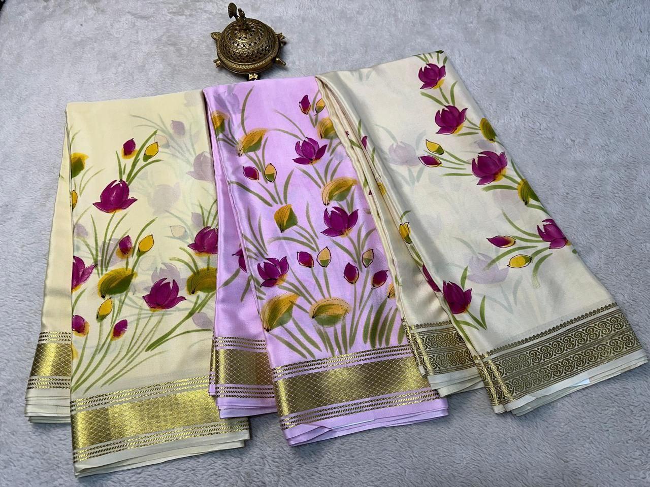 hand printed all over saree with zari border