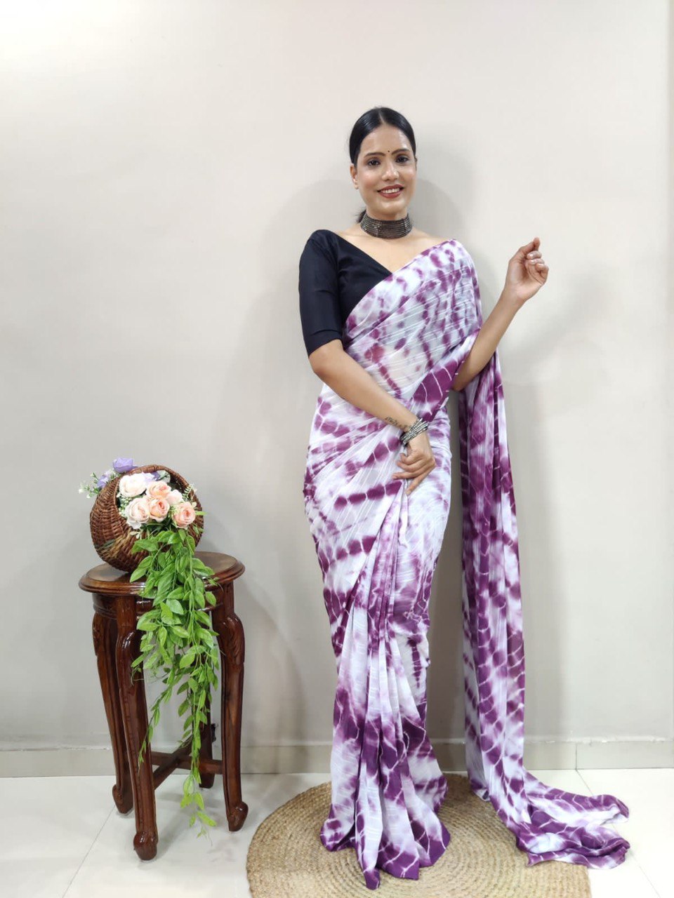 beautiful soft silk purple saree