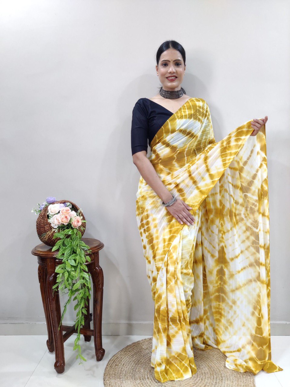 yellow soft silk saree for women