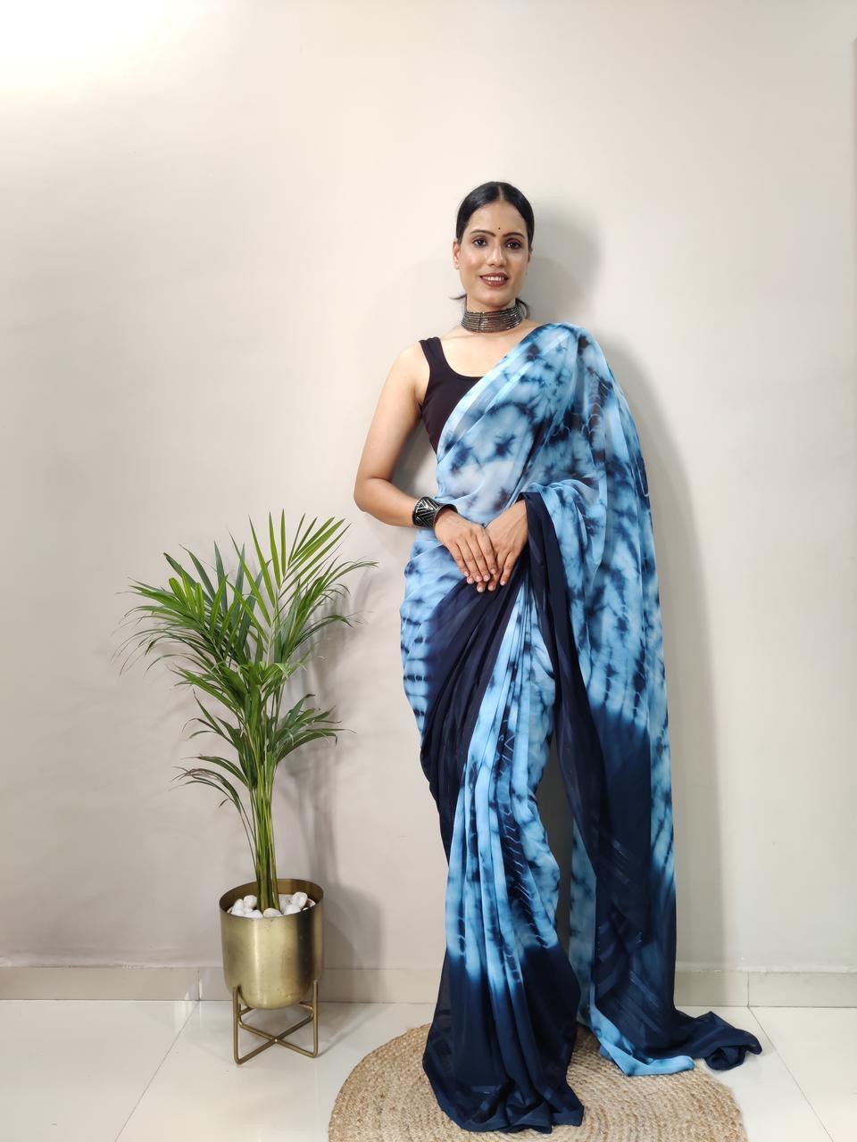 multi color bollywood sybori printed saree with satin belt