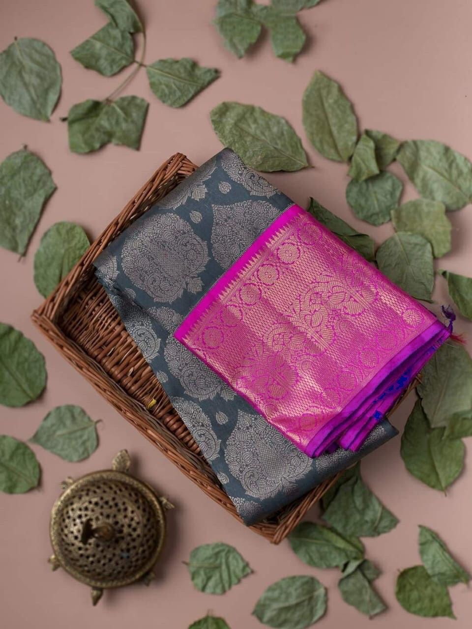 blue and dark wine shining silk printed saree