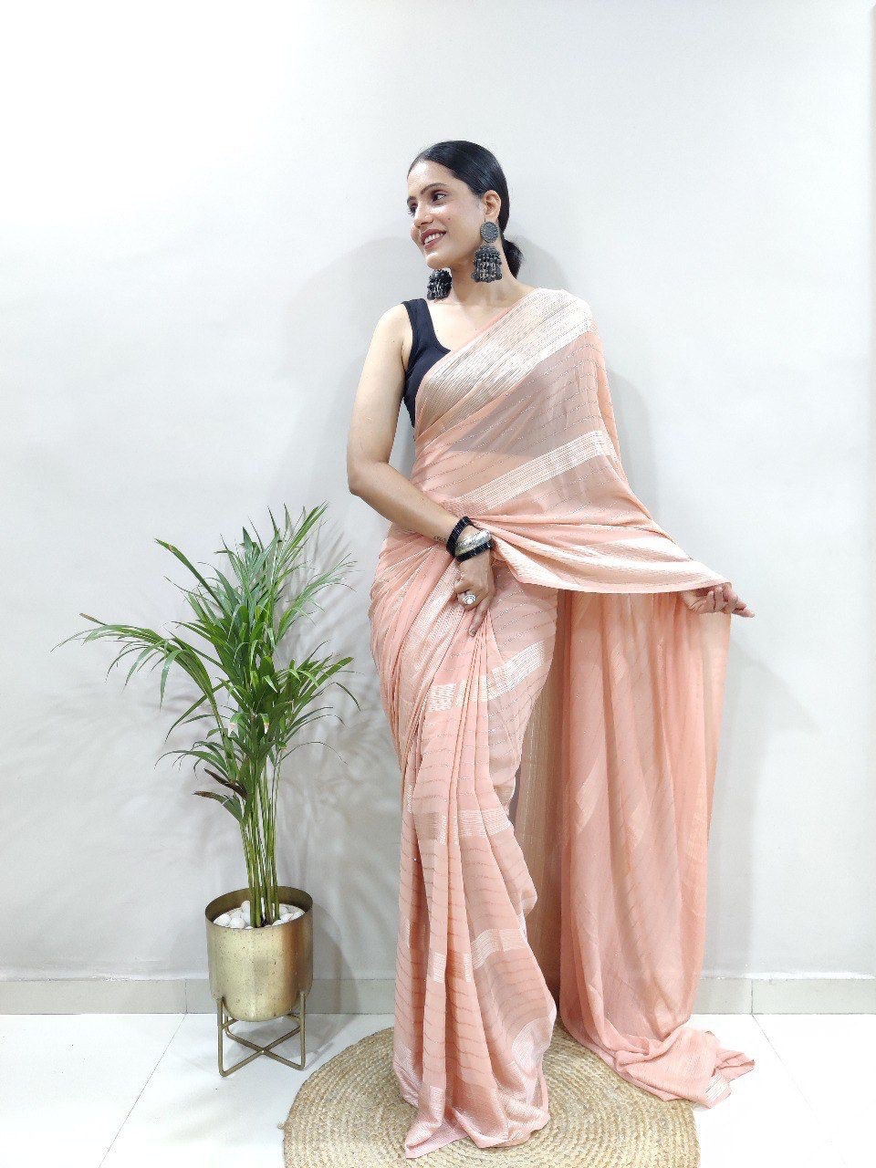 cream ready to wear saree