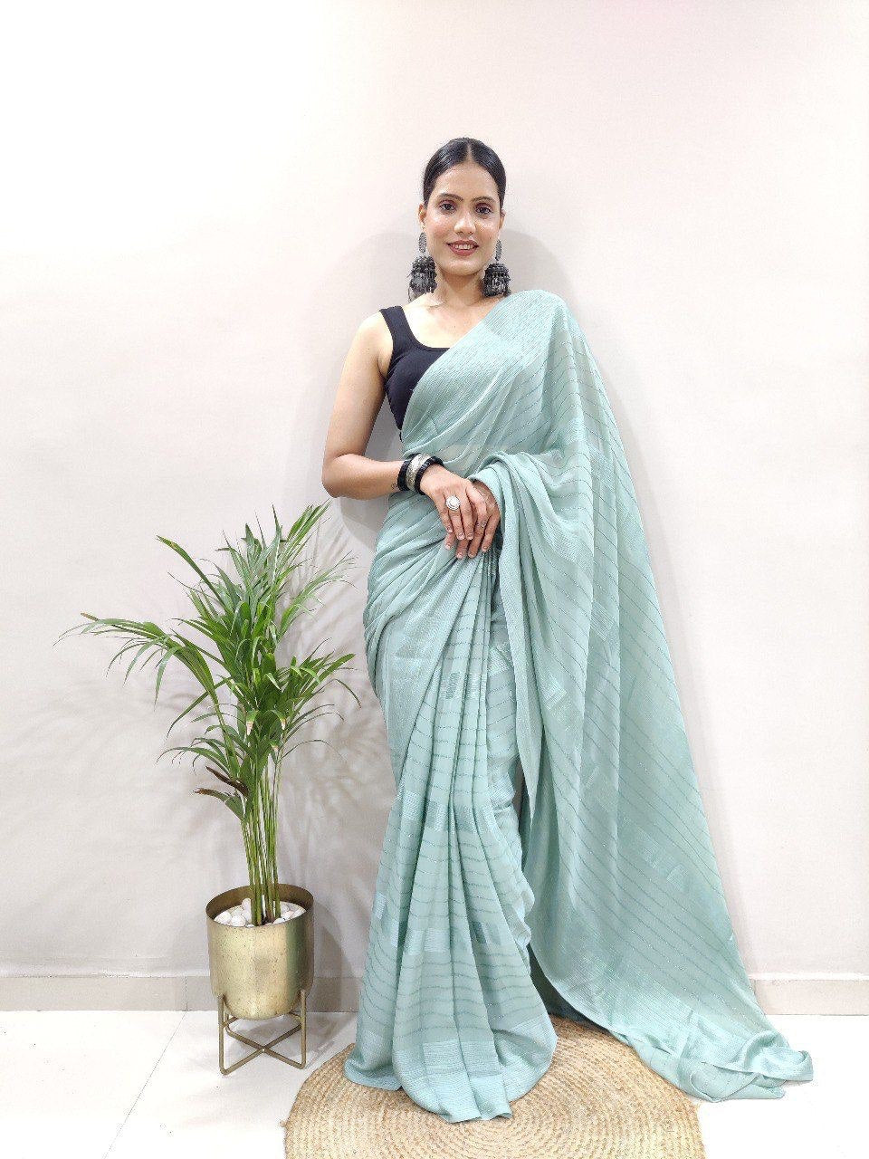 fancy ready to wear soft silk saree with satin belt patta