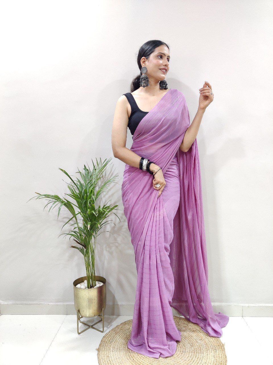 purple silk ready to wear saree