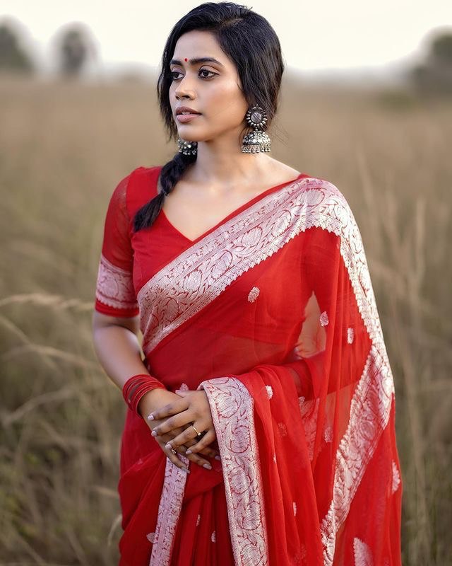 red cotton saree
