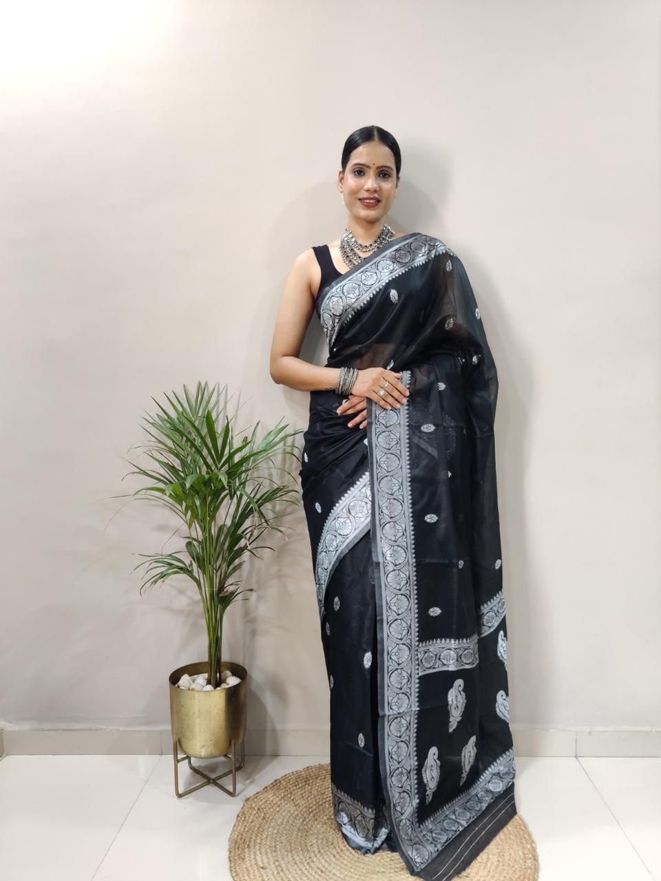 black pure soft cotton festival special jamdani saree