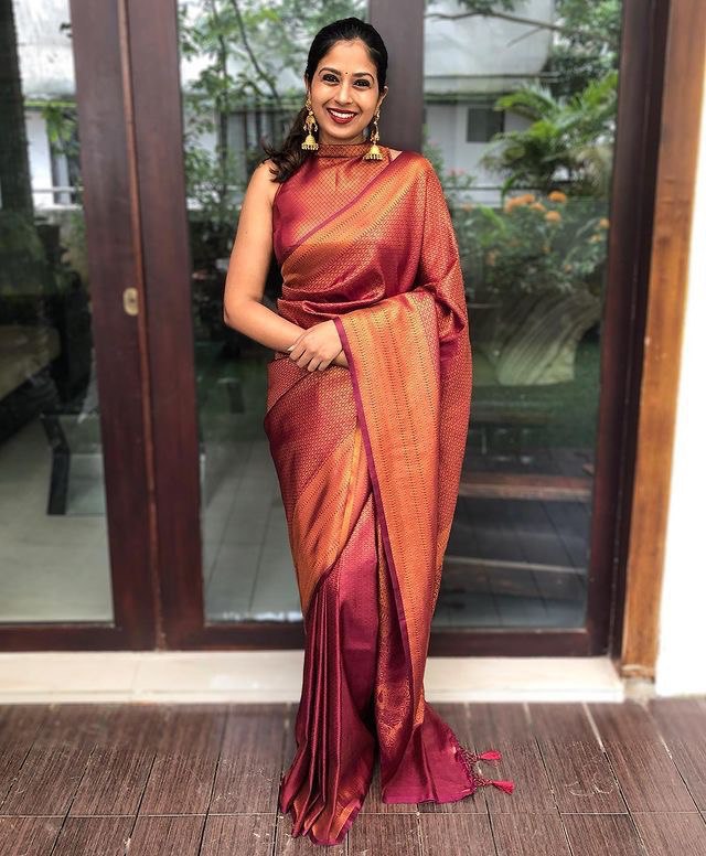 orange silk saree for women