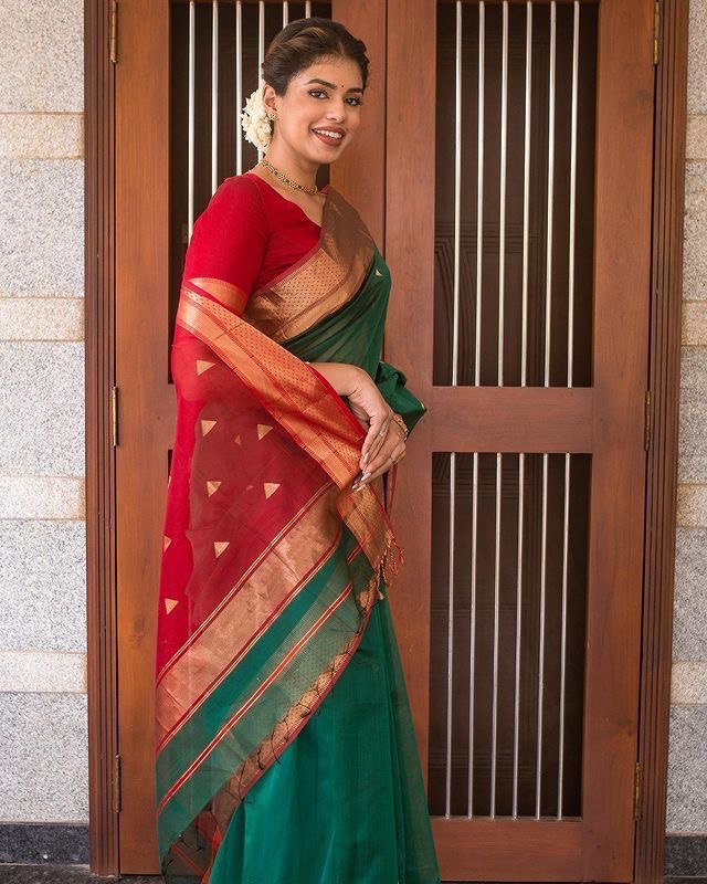 green pure cotton & soft lilsn printed saree