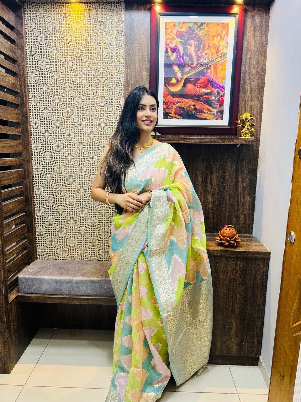 hot summer special multiple color organza saree