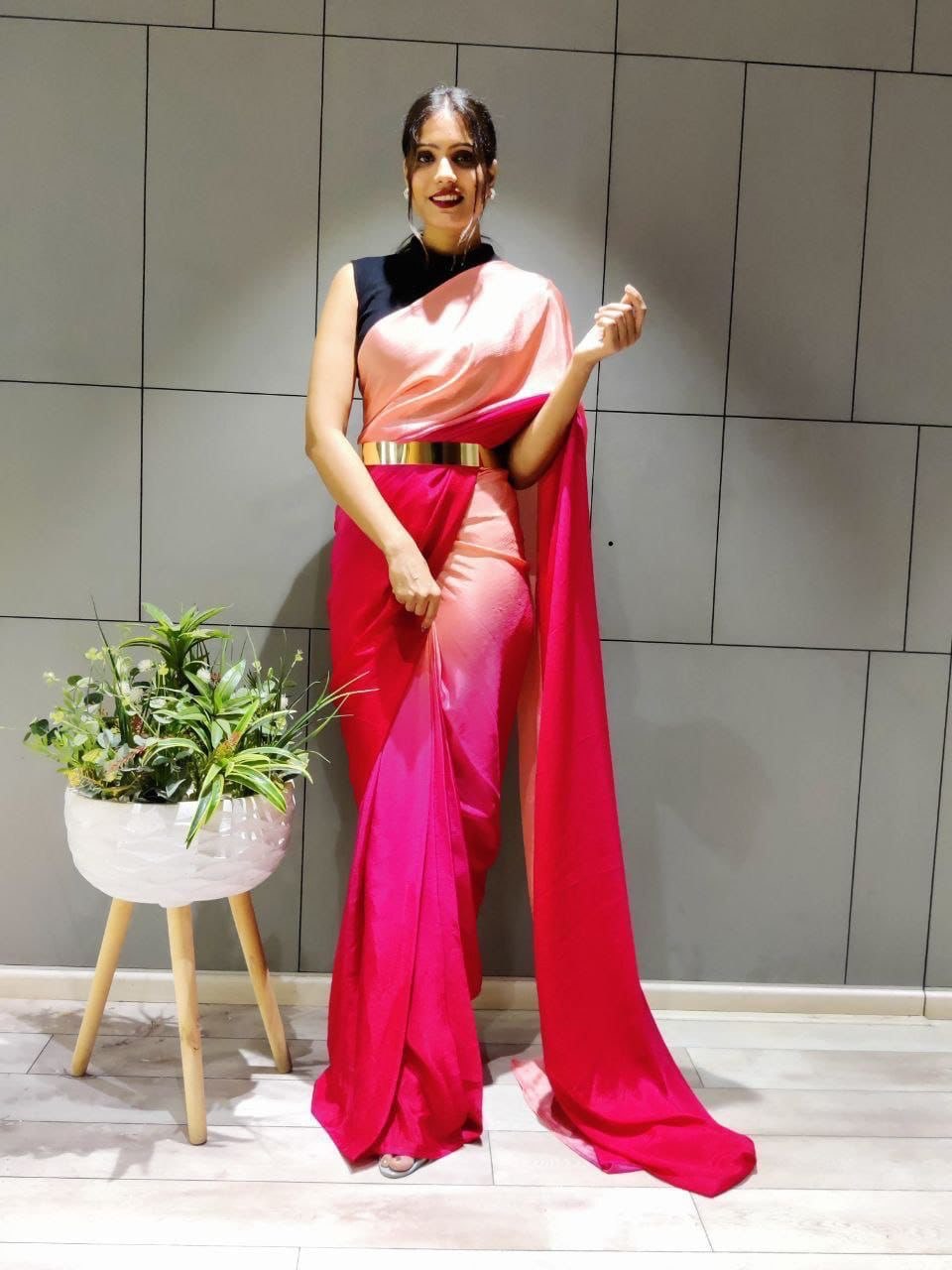 beautiful red color fabric saree