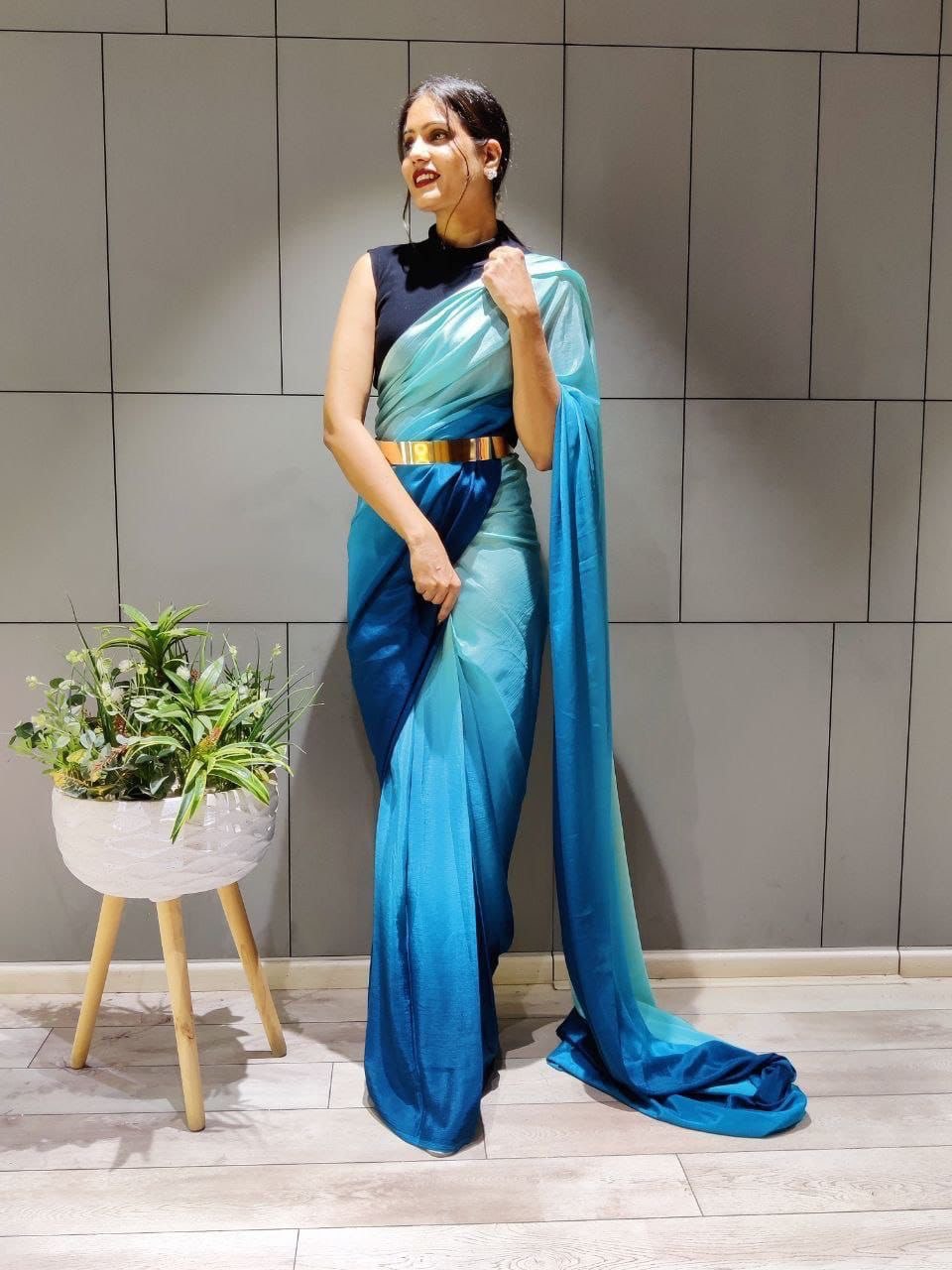 bollywood one minute multi color chion fabric saree