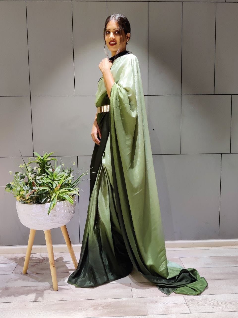 green bollywood chion fabric saree