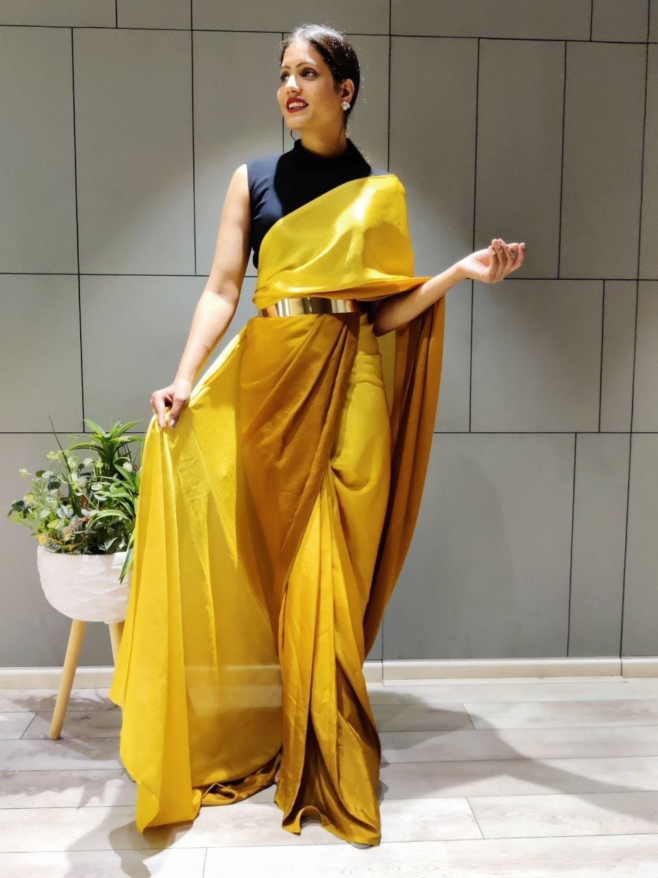 yellow color one minute chion saree